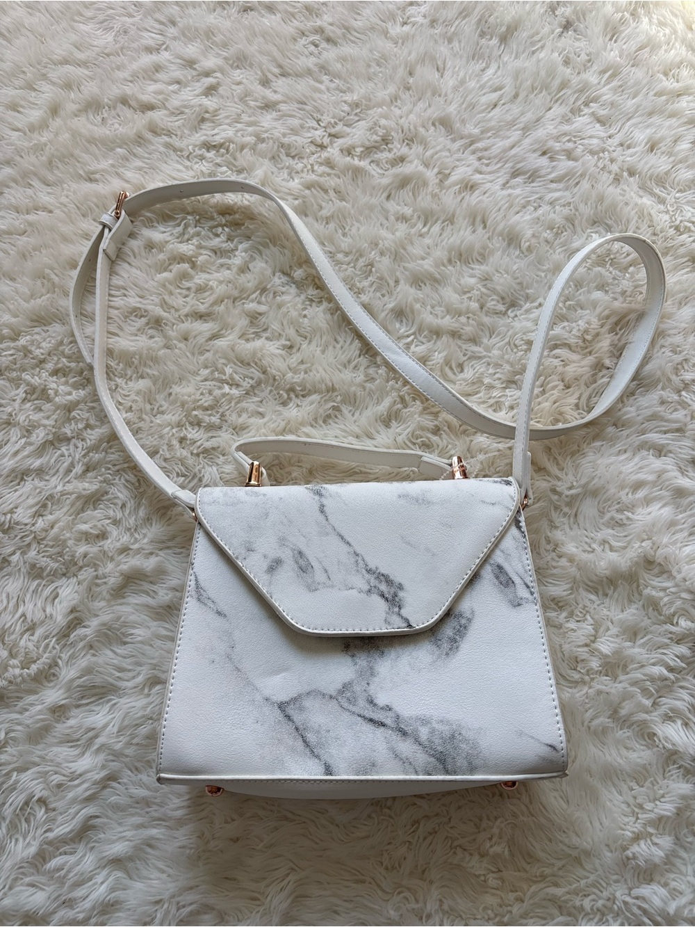 White Marble-Print Crossbody Bag